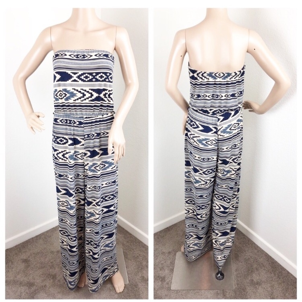Papaya tribal print strapless jumpsuit